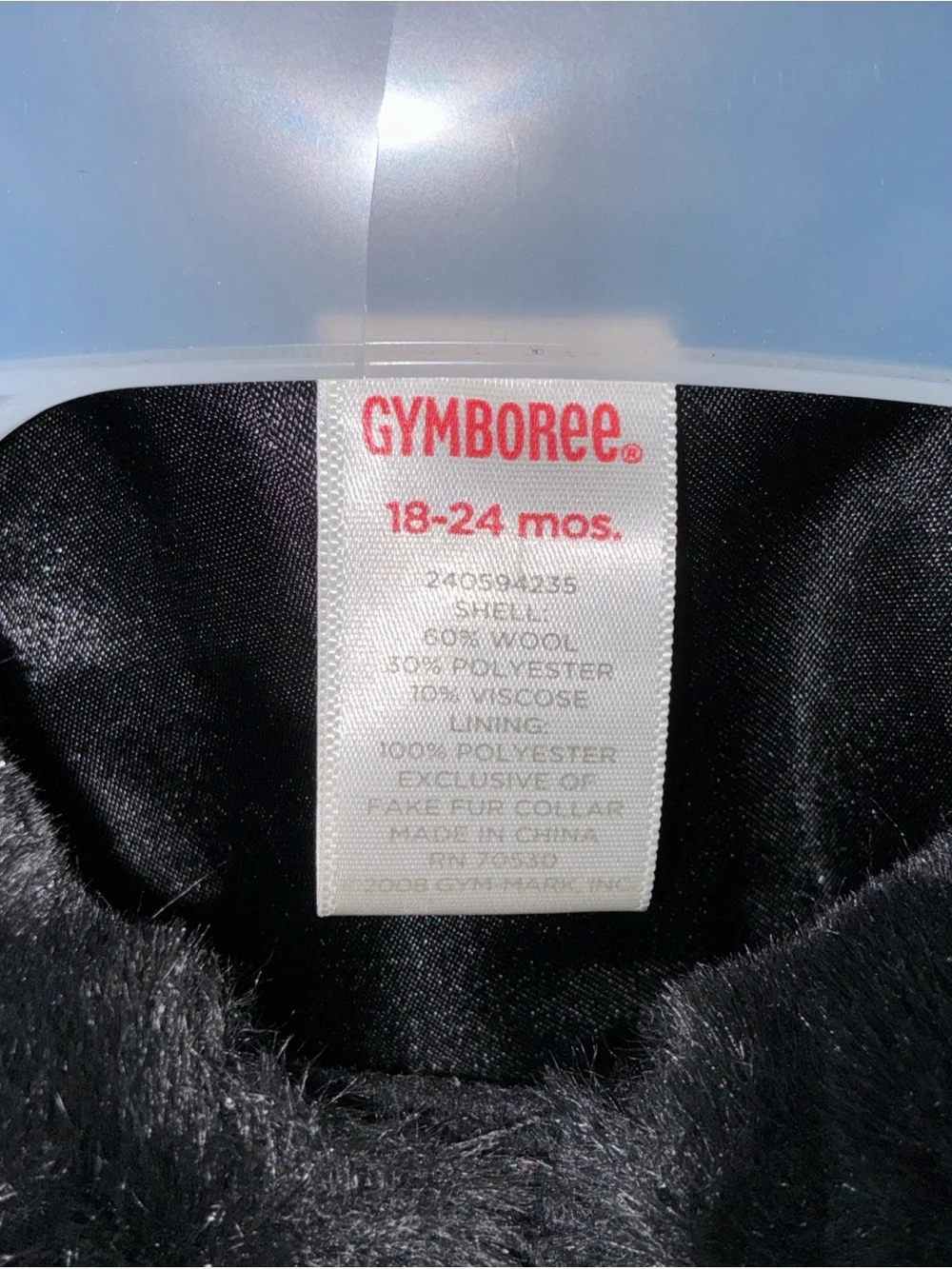 Gymboree Faux Fur black collar wool blend winter baby girl 18-24 mos Lined coat
